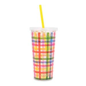 NWT 20oz ban.do rainbow plaid glitter tumbler
